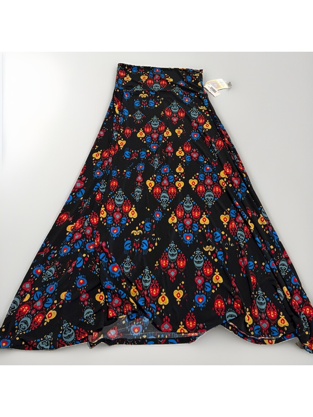 Lularoe NWT Full Length Multicolor Floral Geo Print Black Maxi Skirt Size Small